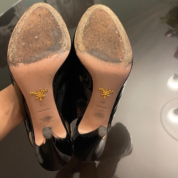 Authentic Prada Black Patent Leather Peep Toe Slingback Heels w/ Dust Bag - Picture 5 of 7